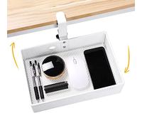 Euyona Mesh Desk Organizer and Clamp-on Swivel Pencil Drawer, Desk Hidden Desk Organizer Extra Sturdy C-Clamp Mount System and Easy to Instal, Home Office Art Supply Storage Box (White)