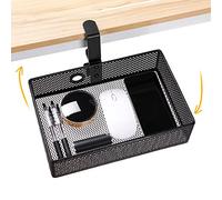 Euyona Mesh Desk Organizer and Clamp-on Swivel Pencil Drawer, Desk Hidden Extra Sturdy C-Clamp Mount System and Easy to Instal, Home Office Art Supply Storage Box (Black)