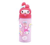 EUYRVAW 2-in-1 Soft Silicone Case Kawaii Pencil Case with Zip, Colouring Pencils Marker Holder, Office Uni School Supplies, Mel0die, Pink