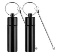 EUYRVAW 2 Pieces Container With Spoon, 65Mm Metal Vial With Telescopic Spoon, Deluxe Dispenser, Black Coke Spoon Suitable For Pills, Perfumes, Spices, Powders