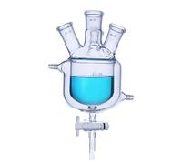 EuZhOuDEQiNg 2000ml Four-hole Double-layer Jacketed Reactor Double-layer Jacketed Beaker Reaction Flask PTFE Discharge Valve(250ml 29X24X24X24)