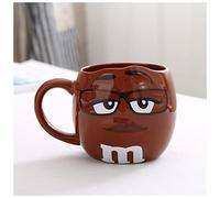 EUZLKDXU Coffee Cup 600ML M&M Bean Cute Ceramic Coffee Mug Kawaii Breakfast Tea Milk Cups and Mugs With Spoon Large Capacity Expression Drinkware Coffee Cups(Brown)