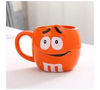 EUZLKDXU Coffee Cup 600ML M&M Bean Cute Ceramic Coffee Mug Kawaii Breakfast Tea Milk Cups and Mugs With Spoon Large Capacity Expression Drinkware Coffee Cups(Orange)
