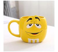 EUZLKDXU Coffee Cup 600ML M&M Bean Cute Ceramic Coffee Mug Kawaii Breakfast Tea Milk Cups and Mugs With Spoon Large Capacity Expression Drinkware Coffee Cups(Yellow)