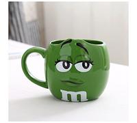 EUZLKDXU Coffee Cup 600ML M&M Bean Cute Ceramic Coffee Mug Kawaii Breakfast Tea Milk Cups and Mugs With Spoon Large Capacity Expression Drinkware Coffee Cups(Green)