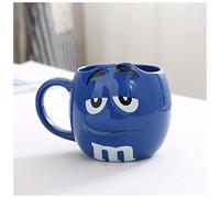 EUZLKDXU Coffee Cup 600ML M&M Bean Cute Ceramic Coffee Mug Kawaii Breakfast Tea Milk Cups and Mugs With Spoon Large Capacity Expression Drinkware Coffee Cups(Blue)