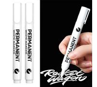 EUZUXU 2pcs White Permanent Marker Pen, Waterproof, 2mm White Fabric Pen Quick Dry, for Clothes, Stones, Rock Painting, Ceramic