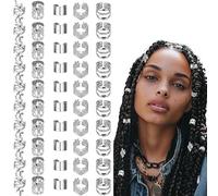 EUZUXU 50 Pieces Hair Jewelry for Braids, Metal Cuffs, Loc Jewelry for Hair Dreadlocks, Adjustable Hair Rings Braid Clips, for Men Women - Silver