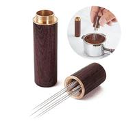 EUZUXU Espresso Coffee Stirrer 6 Needles, Espresso Distribution Tool Coffee Stirring Tool, Coffee Stirrers Barista Accessories with Natural Walnut
