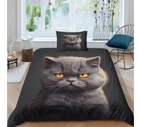 EUZZDHESP British Shorthair Cat Duvet Cover 3 PCS Hotel Quality Quilt Cover Bedding Set Bed Covers with Pillowcases with Zipper Closure Ultra Soft Hypoallergenic Microfiber Single（135x200cm）