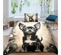 EUZZDHESP Chihuahua Dog Duvet Cover 3 PCS Hotel Quality Quilt Cover Bedding Set Bed Covers with Pillowcases with Zipper Closure Hypoallergenic Soft Breathable Microfiber Single（135x200cm）