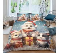 EUZZDHESP Christmas Dog Duvet Cover Set 3 PCS Hotel Quality Quilt Cover Bed Sets Bed Covers with Pillowcases with Zipper Closure Hypoallergenic Soft Breathable Microfiber King（220x240cm）