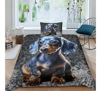 EUZZDHESP Dachshund Duvet Cover Sets 3 PCS Hotel Quality Quilt Cover Bedding Set Bed Covers with Pillowcases with Zipper Closure Ultra Soft Anti Allergic Microfiber Single(135x200cm)