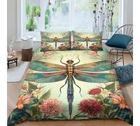 EUZZDHESP Dragonfly Duvet Cover 3 PCS Hotel Quality Quilt Cover Bedding Set Bed Covers with Pillowcases with Zipper Closure Ultra Soft Hypoallergenic Microfiber Double（200x200cm）