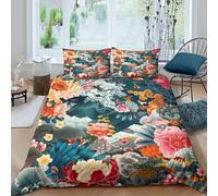 EUZZDHESP Flowers Duvet Cover 3 PCS Hotel Quality Quilt Cover Bedding Set Bed Covers with Pillowcases with Zipper Closure Hypoallergenic Soft Breathable Microfiber Double（200x200cm）