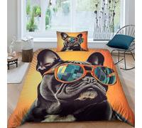 EUZZDHESP French Bulldog Duvet Cover Sets 3 PCS Hotel Quality Quilt Cover Bedding Set Bed Covers with Pillowcases with Zipper Closure Ultra Soft Hypoallergenic Microfiber Single（135x200cm）