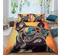 EUZZDHESP French Bulldog Duvet Cover Sets 3 PCS Hotel Quality Quilt Cover Bedding Sets Bed Covers with Pillowcases with Zipper Closure Breathable Stylish Comforter Double（200x200cm）