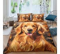 EUZZDHESP Golden Retriever Duvet Cover 3 PCS Hotel Quality Quilt Cover Bedding Set Bed Covers with Pillowcases with Zipper Closure Ultra Soft Hypoallergenic Microfiber Double（200x200cm）