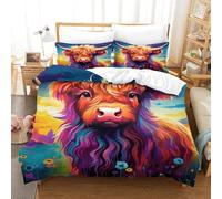 EUZZDHESP Highland Cow Duvet Cover Set 3 PCS Hotel Quality Quilt Bedding Set Bed Covers with Pillowcases with Zipper Closure Hypoallergenic Soft Breathable Microfiber Single (140x200cm)