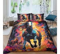 EUZZDHESP Horse Duvet Cover 3 PCS Hotel Quality Quilt Cover Bedding Sets Bed Covers with Pillowcases with Zipper Closure Ultra Soft Hypoallergenic Microfiber Double(200x200cm)