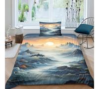EUZZDHESP Mountains And Rivers Duvet Cover Set 3 PCS Hotel Quality Quilt Cover Bedding Bed Covers with Pillowcases with Zipper Closure Breathable Stylish Comforter Single（135x200cm）