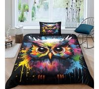 EUZZDHESP Owl Duvet Cover 3 PCS Hotel Quality Quilt Cover Bedding Sets Bed Covers with Pillowcases with Zipper Closure Ultra Soft Hypoallergenic Microfiber Single（135x200cm）