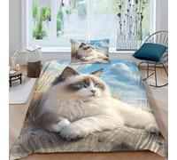 EUZZDHESP Ragdoll Cat 3D Duvet Cover Microfiber Closure with Zipper Easy Care Breathable Cosy Bedding Set for Teens And Adults Set with Pillowcases Single（135x200cm）