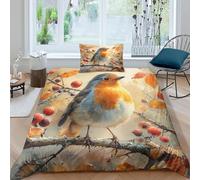 EUZZDHESP Robin Bird Duvet Cover Sets 3 PCS Hotel Quality Quilt Cover Bedding Sets Bed Covers with Pillowcases with Zipper Closure Ultra Soft Hypoallergenic Microfiber Single（135x200cm）