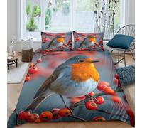 EUZZDHESP Robin Duvet Cover Set 3 PCS Hotel Quality Quilt Cover Bedding Bed Covers with Pillowcases with Zipper Closure Ultra Soft Hypoallergenic Microfiber Double（200x200cm）