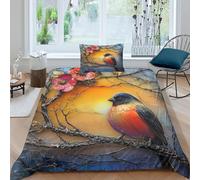 EUZZDHESP Robin Duvet Cover Sets 3 PCS Hotel Quality Quilt Cover Bedding Bed Covers with Pillowcases with Zipper Closure Hypoallergenic Soft Breathable Microfiber Single（135x200cm）