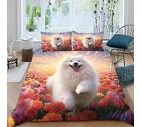 EUZZDHESP Samoyed Duvet Cover Set 3 PCS Hotel Quality Quilt Cover Bedding Set Bed Covers with Pillowcases with Zipper Closure Hypoallergenic Soft Breathable Microfiber King（220x240cm）