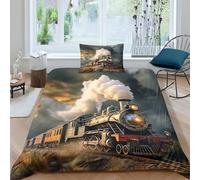 EUZZDHESP Steam Train Duvet Cover Sets 3 PCS Hotel Quality Quilt Cover Bed Sets Bed Covers with Pillowcases with Zipper Closure Ultra Soft Hypoallergenic Microfiber Single（135x200cm）