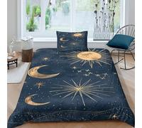 EUZZDHESP Sun Moon Duvet Cover Sets 3 PCS Hotel Quality Quilt Cover Bed Sets Bed Covers with Pillowcases with Zipper Closure Breathable Stylish Comforter Single（135x200cm）