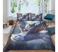 EUZZDHESP White Owl 3D Duvet Cover Microfiber Closure with Zipper Easy Care Breathable Cosy 3Pcs Bedding for Teens And Adults Double（200x200cm）