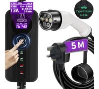 EV Charger 5M Type 2 UK 3 Pin Portable 8~13A Type 2 Charging Cable with Bag,Anti-burn automatic power off, IP65 Water Proof, Electric car charger Cable(IEC 62196-2 Type 2 Female)