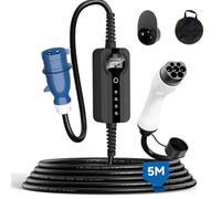 EV Charger CEE Plug 7kW Adjustable Current 10-32A Type 2 Fast Charging Cable/Mobile Charging Station with LED Display Timing Delay 1-12Hours& Storage Bag,10M