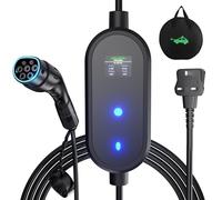 EV Charger Type 2 Charging Cable 8M UK 3 Pin Plug 2.3 kW KEYSAFER 6/7/8/9/10A Adjustable Electric Car Charger with Digital Display IP67 Waterproof and Carrying Bag