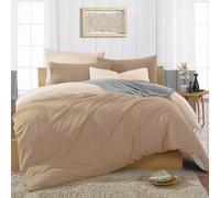 Ev Dekor® Duvet Cover Set King Beige Cream - Soft Microfibre Polyester Plain Dyed Reversible Double Duvet Set with Pillow cases - Bedding Quilt Covers Bedsheets