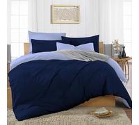 Ev Dekor® Duvet Cover Set King Dark Blue Light Blue - Soft Microfibre Polyester Plain Dyed Reversible Double Duvet Set with Pillow cases - Bedding Quilt Covers Bedsheets