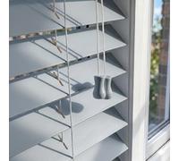Ev Dekor Embossed Grey Wooden Venetian Blinds With String Design, 50mm Slats, Bathroom, Kitchen, Door, Window Blinds - 90 X 213cm