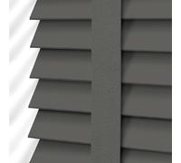 Ev Dekor Faux Wood Blinds - Wooden Grain window Venetian Blind 50mm Horizontal Slats - White Silver/Grey Tape TRIMMABLE, Child Safe Window Shades (Dark Grey Embossed Pattern, W45cm x L150cm)