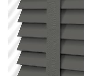 Ev Dekor Faux Wood Blinds - Wooden Grain window Venetian Blind 50mm Horizontal Slats - White Silver/Grey Tape TRIMMABLE, Child Safe Window Shades (Dark Grey Embossed Pattern, W150cm x L150cm)