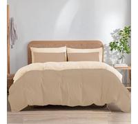 Ev Dekor Single Duvet Cover Set - Reversible Brushed Microfiber Bedding- Plain Dye Quilt Cover with Pillowcase - Mink/Cream
