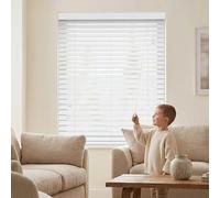 Ev Dekor White Wooden Venetian Blinds With String Design, 50mm Slats, Bathroom, Kitchen, Door, Window Blinds Curtains - 240 X 213cm
