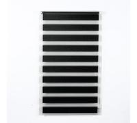 Ev Dekor Zebra Day and Night Roller Blinds, Dual Layer Fabric Easy Fit Blind Curtain, Drilling & No Drilling Vision Window Blinds for Home Office Black 49x210cm