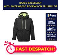 Portwest EV461 Men's Waterproof Winter Parka - Insulated Breathable Reflective Workwear Rain Jacket with Hood and Taped Seams Black, Medium