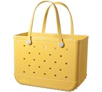 EVA Beach Bag/Large Waterproof Washable Summer Tote Bag/Rubber Beach Bag with Holes/for Beach, Pool, Sports, Market (Yellow)