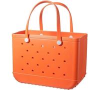 EVA Beach Bag/Large Waterproof Washable Summer Tote Bag/Rubber Beach Bag with Holes/for Beach, Pool, Sports, Market (Orange)