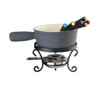Eva Collection Cheese Fondue Caquelon Ceramic Rechaud Set 6 Forks Black 10 Pcs