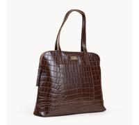 EVA' Croc Embossed Real Leather Designer Unlined Tote Bag Assots London Brown One Size